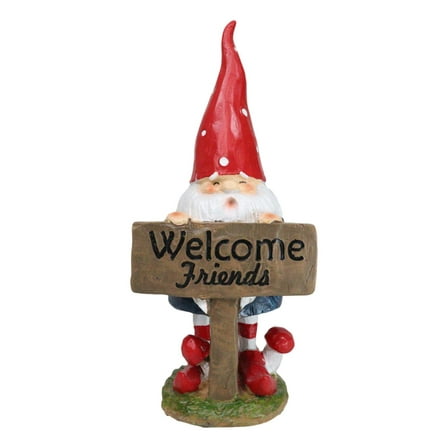 Whimsical Garden Mr Gnome By Toadstool Mushrooms Welcome Friends Sign Figurine