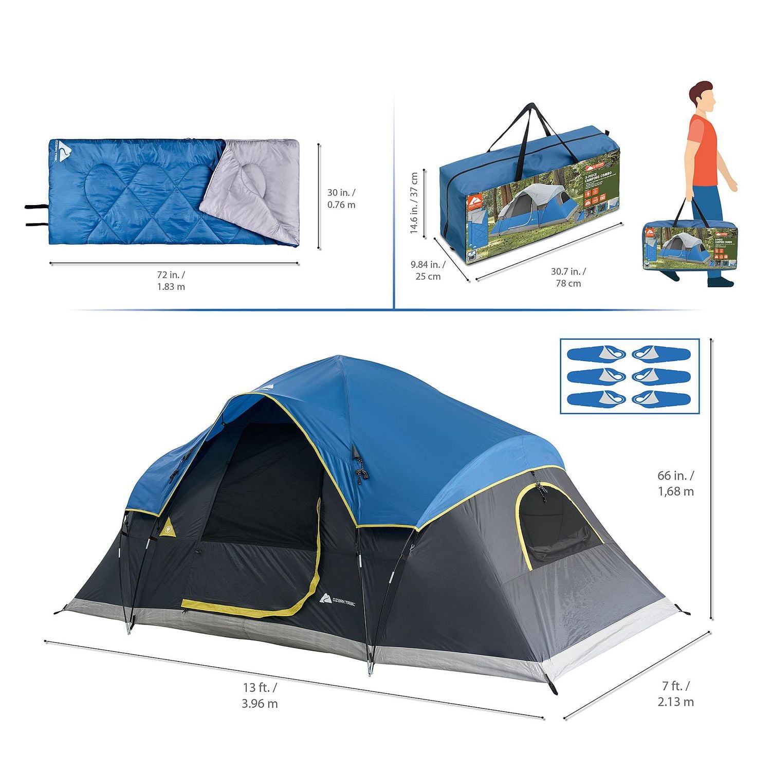 Ozark Trail 3-Piece Camping Combo, Blue Color, Include Sleeping