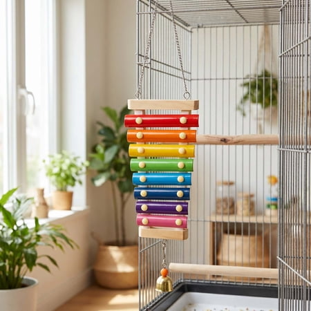 Dalang Colorful Xylophone Bird Toy with Hanging Chain for Parakeets Cockatiels Parrots Chewing Musical Enrichment Cage Accessory