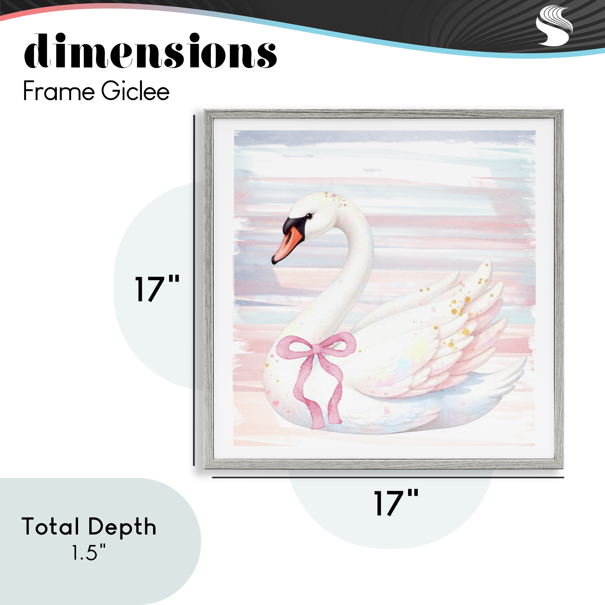 Pastel Swan with Ribbon Gray Framed Giclee Art, design by Kim Allen