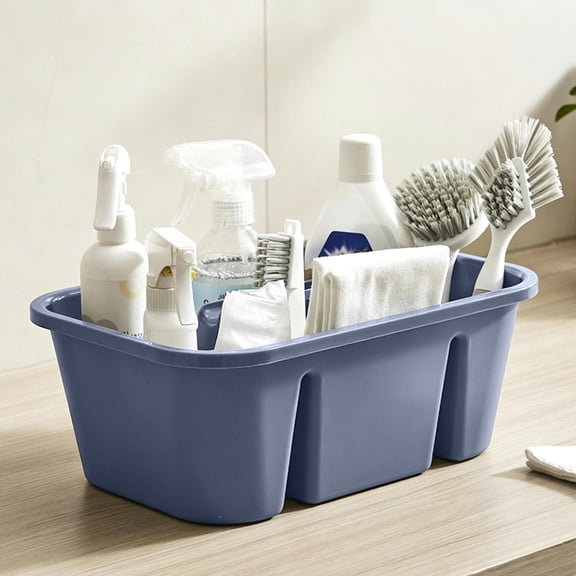 Multi Compartment Plastic Storage Tote Basket, Divided Portable Organizer Box with Handle, Multi Purpose Storage Bin for Bathroom Kitchen Cosmetic Household Tool Supplies Organization, Gray