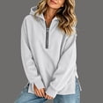 thumbnail image 2 of Edvintorg Quarter Zip Women Long Sleeve Loose Casual Hoodie Fall Winter Solid Color Hooded Sweatshirt Women Clothes White S-2XL, 2 of 8