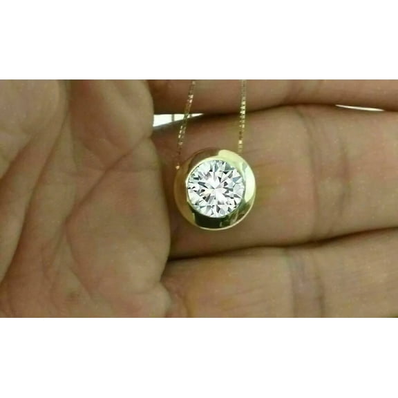 1 Ct Bezel Set Solitaire Lab Created Diamond Pendant 14k Yellow Gold Plated