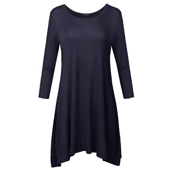 FashionOutfit Women's Solid Basic Soft Stretch Asymmetrical 3/4 Sleeve Tunic Top