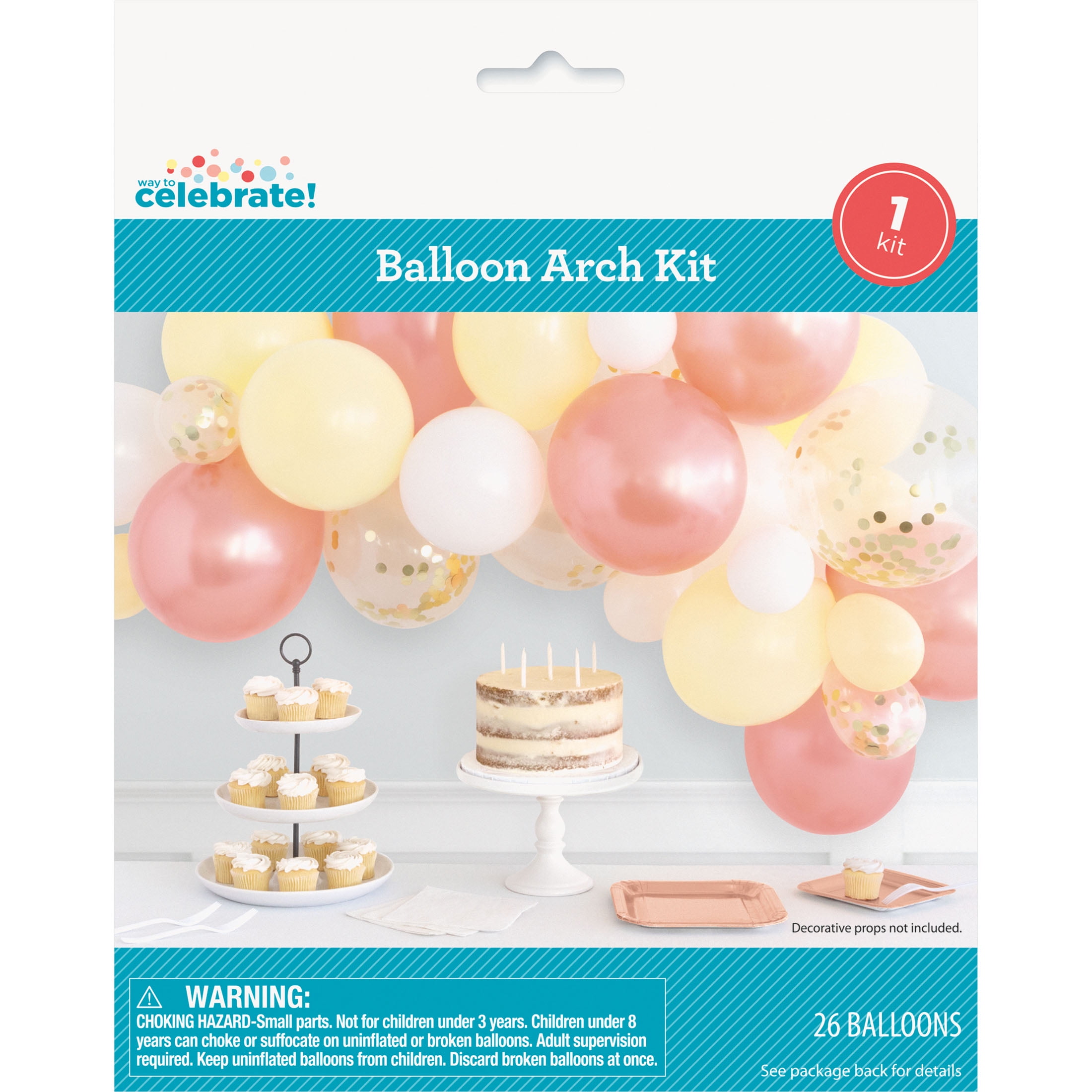 Way to Celebrate! Confetti & Latex Party Balloon Arch Kit, Rose Gold