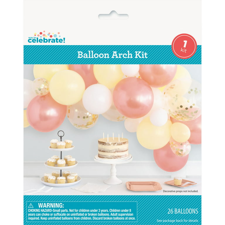 Way to Celebrate! Confetti & Latex Party Balloon Arch Kit, Rose