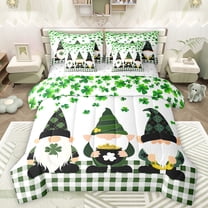 Manfei Cute Cartoon Gnome 7-Piece Twin Bedding Sets,St.Patrick Day Bedding Comforter Set,Lucky Four Leaves Clover Sheet Sets For Girls Boys,Breathable Home Decor Reversible