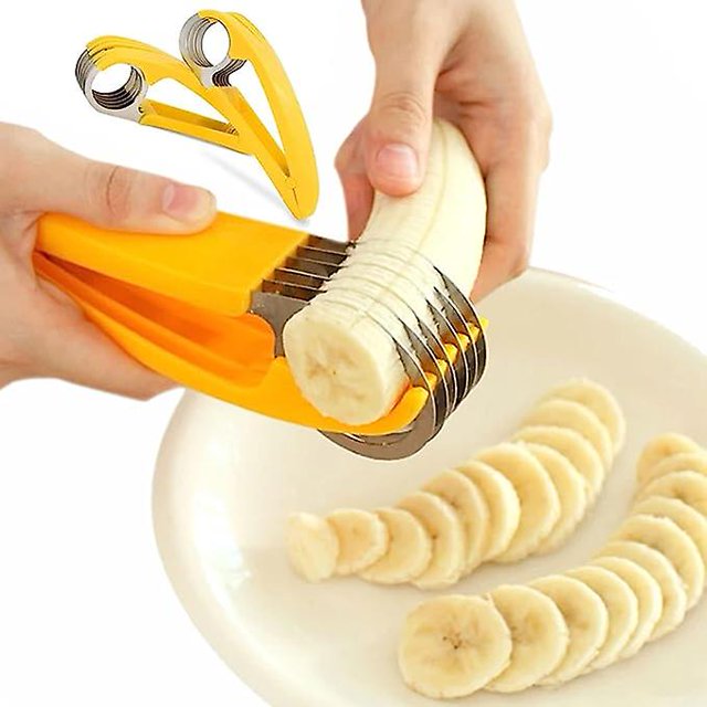 Cortador de plátanos de 2 uds, cortador de plátanos de acero inoxidable, rebanador de plátanos para salchichas y pepinos de plátano Kiwi