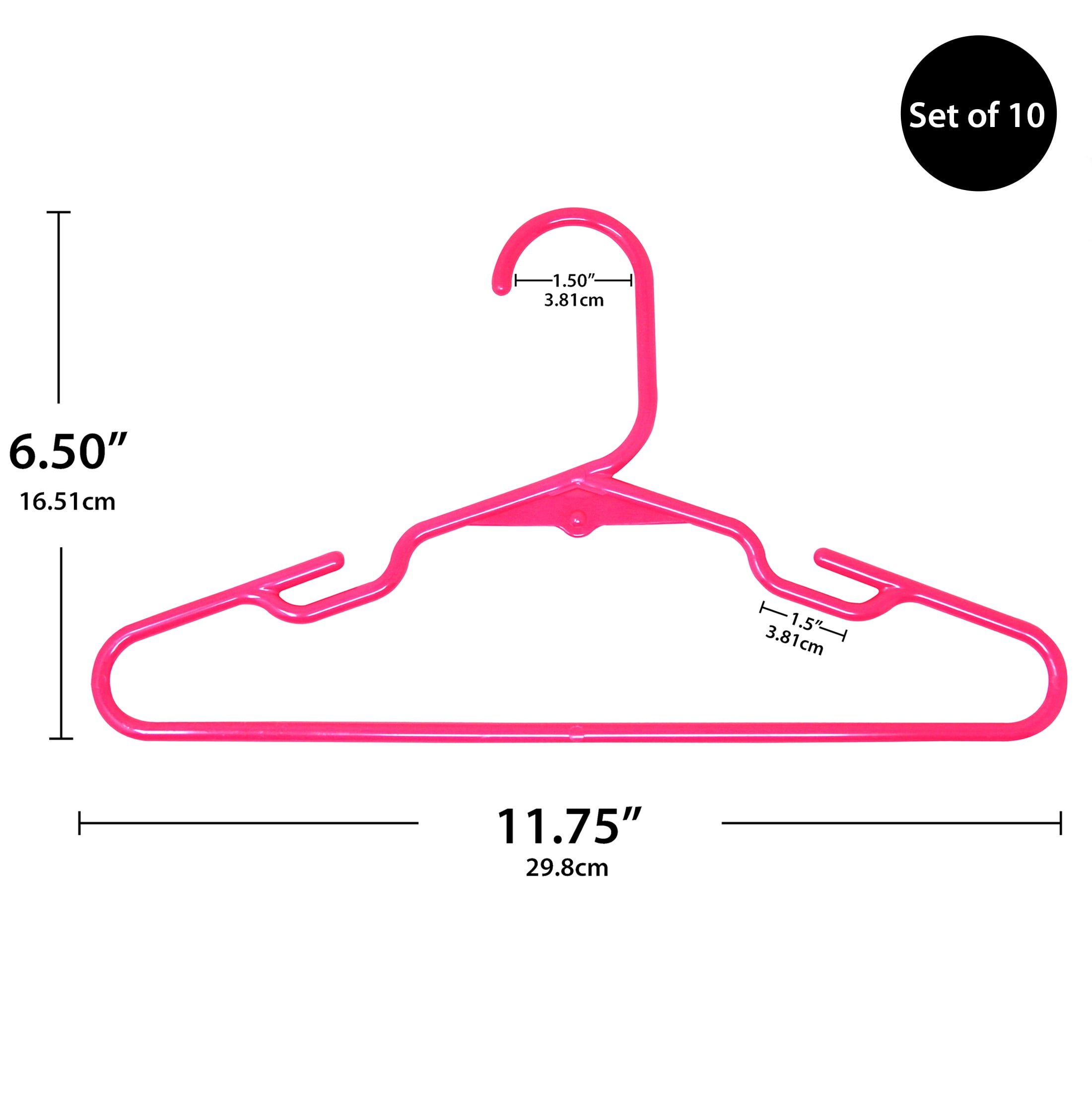 (10 pack) Your Zone Kids' Plastic Clothing Hangers, Pink, 10-Count, Fits Sizes Up to 8