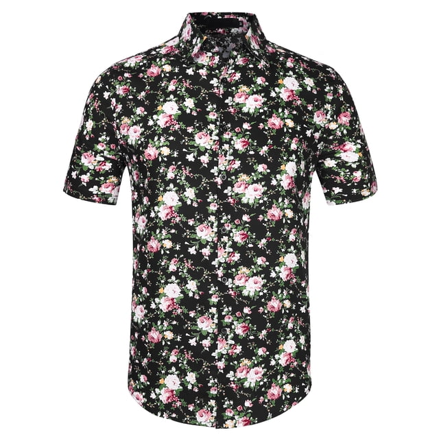INSPIRE CHIC Men's Short Sleeve Button Front Beach Hawaiian Shirt