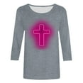 thumbnail image 4 of HOMBOM 3/4 Sleeve Summer Tops For Women Clearance Gray Easter Cross Print Shirts Round Neck Easter Blouse Women XL, 4 of 4