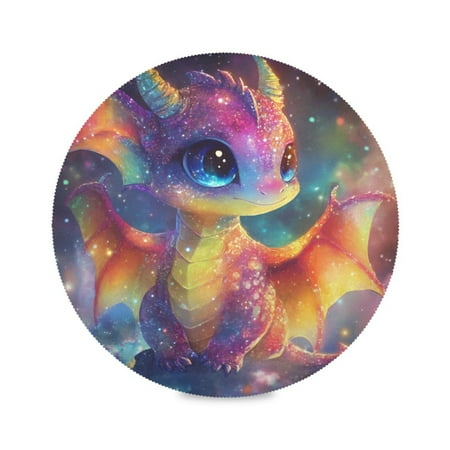 

WOBOGO Colorful Dragon Baby Round Placemats Set of 1 Heat Resistant Washable Kitchen Table Decorations 15.4in