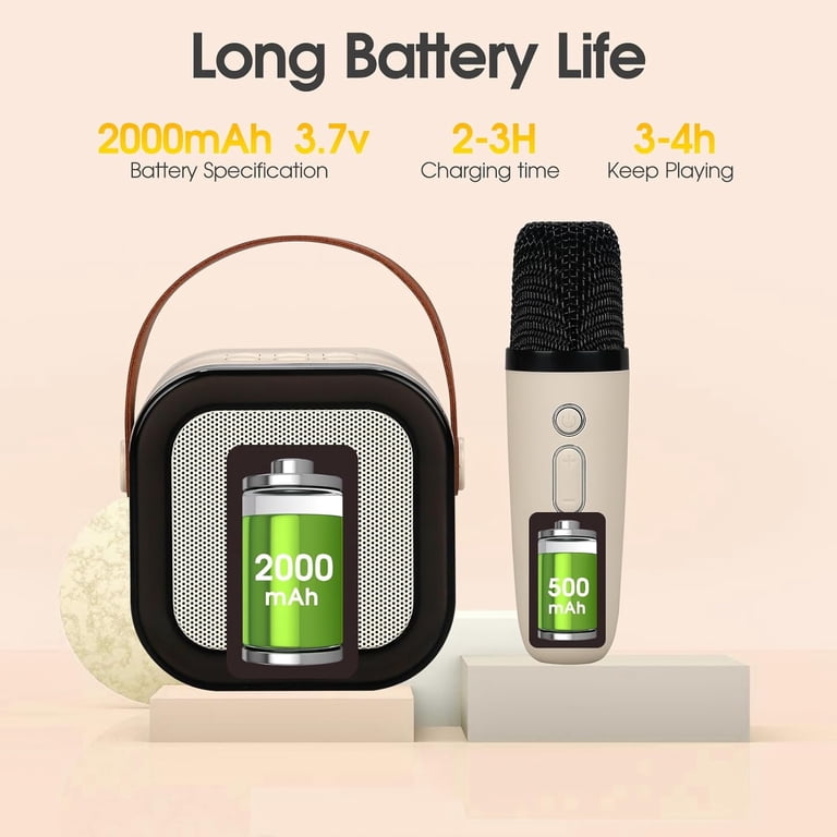 Joellfuner Micro Karaoké Enfant Portable - Mini Machine Bluetooth 2 Micros Sans Fil, Lumières LED, Rose 4G