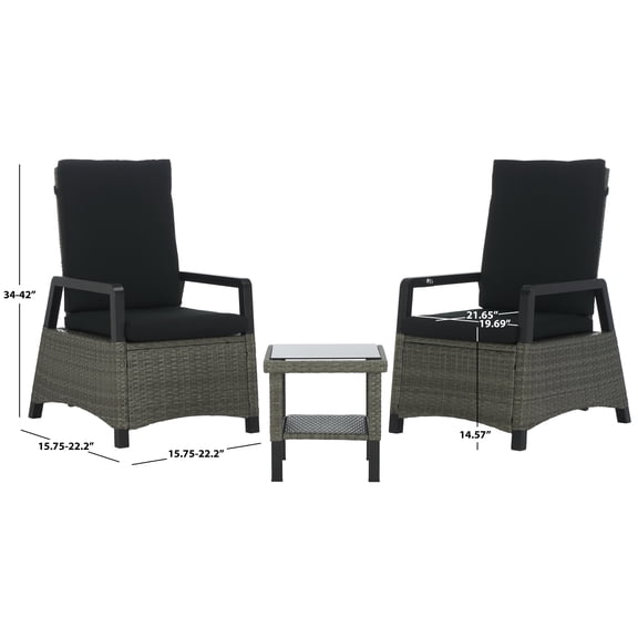 Safavieh Herman Coastal Steel 3-Piece Outdoor Chat Set, Gray Brown/Black