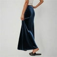 thumbnail image 4 of Miluxas Velvet Skirt for Women Elegant High Waisted A Line Velvet Skirts Midi Bodycon Skirt Navy M(M), 4 of 6