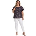 thumbnail image 2 of GRACE & GRANDEUR Women's Plus Size Tops Floral Print Crew Neck Double Layer Ruffles Short Sleeve Summer Blouses 1X Dark Blue, 2 of 5