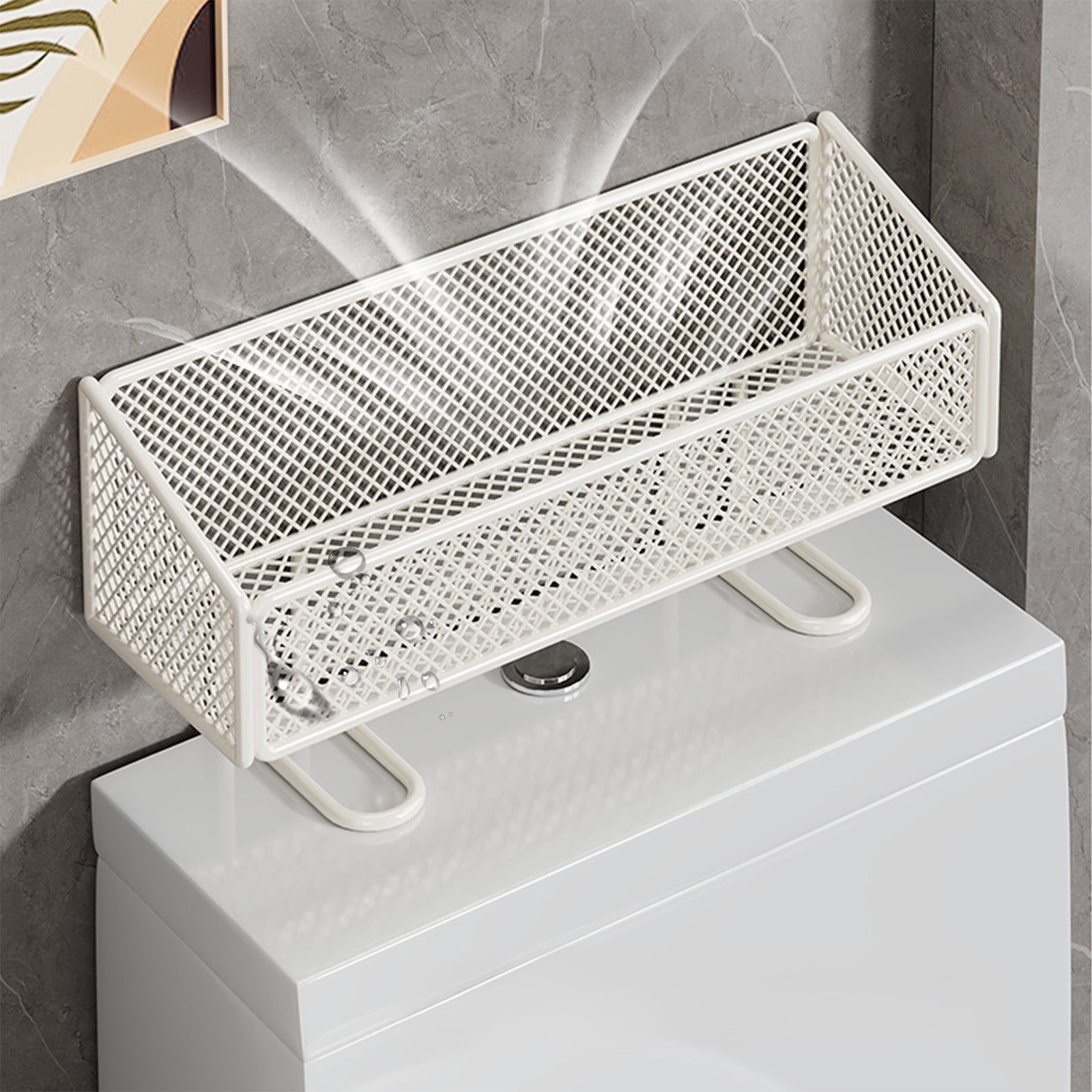 Litrail Over Toilet Storage Rack, No Drill Iron Mesh Organizer with Ample Space for Bathroom Toiletries, Black/White Optional