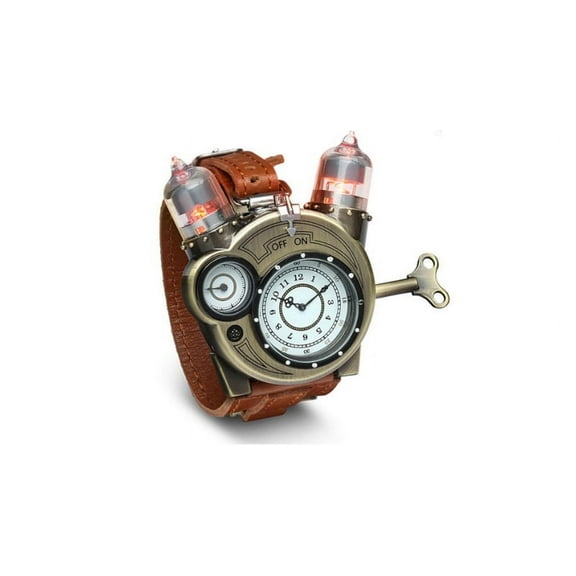Steampunk Tesla Analog Watch With Metal Findings And Leather Strap