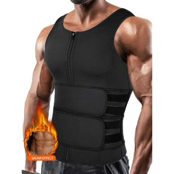 QRIC Neoprene Sauna Suit for Men Waist Trainer Vest Zipper Body Shaper with Adjustable Double Straps Tank Top
