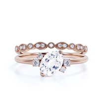 Dazzling Minimalist 2.00 Carat Oval Diamond Moissanite Engagement Ring, Wedding Ring, One Matching Band in 925 Sterling Silver With 18k Rose Gold Plating Gift For Her, Promise Ring Anniversary Gift