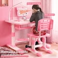 thumbnail image 3 of Yedigre Height Adjustable Kids Desk & Chair Set with LED Lamp – Tiltable Reading Stand & Large Storage Drawer for Ages 3-18, 3 of 10