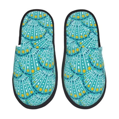 Balery Beautiful Seashells Slient Indoor Furry Fleece Comfort House Shoes Soft Non-Slip Home Shoes Cotton slippers House Slippers-- Large