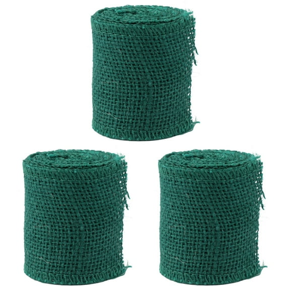 BERTDOMD 3pcs 2M Jute Burlap Ribbon Rolls for Christmas Holiday Decoration, Dark Green Rustic Craft Supplies