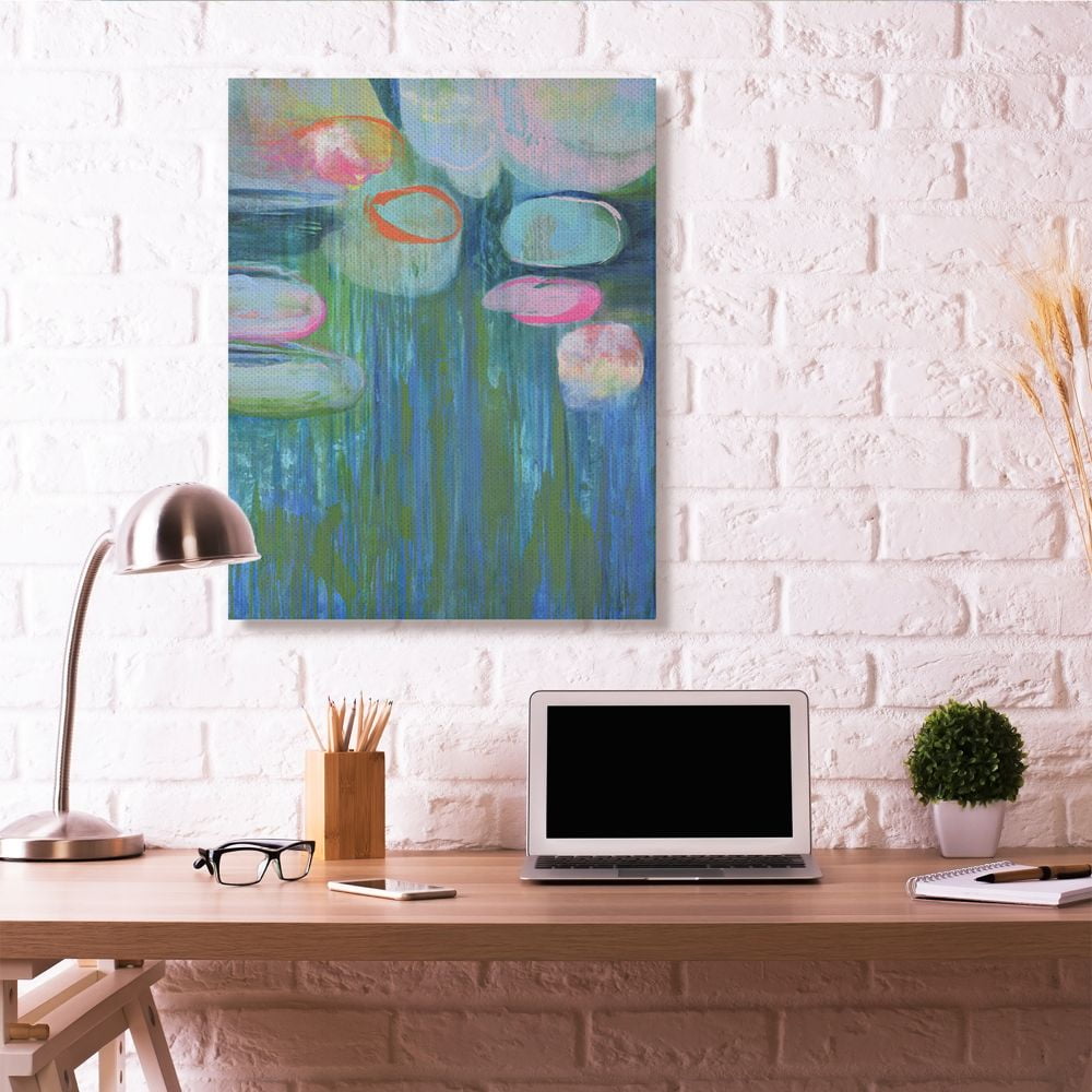 Stupell Industries Pond Lily pads Green Blue Abstract Painting Canvas Wall Art by Third and Wall, 36" x 48"