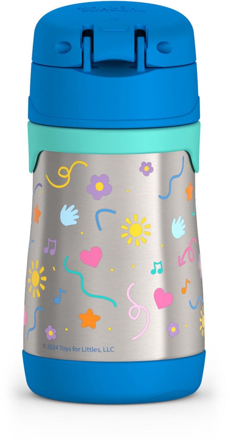 Thermos Baby Vacuum Insulated Stainless Steel 10 Oz Straw Bottle, Ms. Rachel, 10 Oz Bottle, Blue