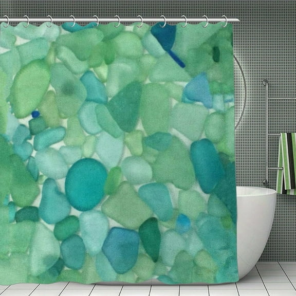 Sea Glass Shower Curtain,Washable Waterproof Bathroom Shower Curtain Set With Hooks,71x71 Inch