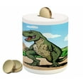 thumbnail image 1 of Dinosaur Piggy Bank, Giant Lizard T-Rex on Active Volcano Untouched Jungle Backdrop, Ceramic Coin Bank Money Box for Cash Saving, 3.6" X 3.2", Pale Brown Pale Blue, by Ambesonne, 1 of 4