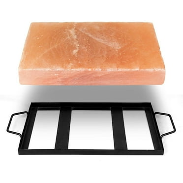 Himalayan Pink Salt Block & Metal Tray Set 12” x 8” x 1.5” for Cooking, Grilling, Cutting, and Serving with Himalayan Cooking Accessories