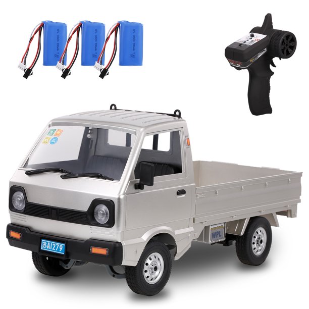 Carro de control remoto WPL D12 RC Truck 2.4Ghz RC Car 1/10 RC Toy RTR Car Gift para adultos Niños Niños Motor central Unidad trasera 3 Batería incluida Eccomum Carro de control remoto