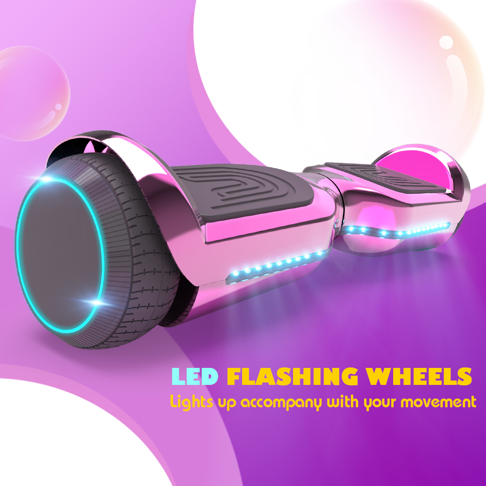 Hoverheart 6.5 In., Hoverboard with Front and Back LED and Bluetooth Speaker, Self-Balance Flash Wheel, UL, Chrome Pink - image 5 of 7