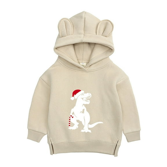 EnJoCho Kids' Chic Long Sleeve Hoodie Boys And Girls Fall And Winter Christmas Dinosaur Print Thickened Hooded Sweatshirt Girls' Fashion Pullover Sweatshirt