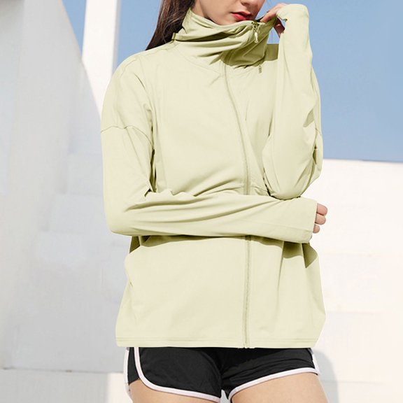 tarylea Sunproof Hoodies for Women Full Zipper Solid Color Jackets Long Sleeve Loose Tops with Pockets Casual Lightweight Breathable Tops