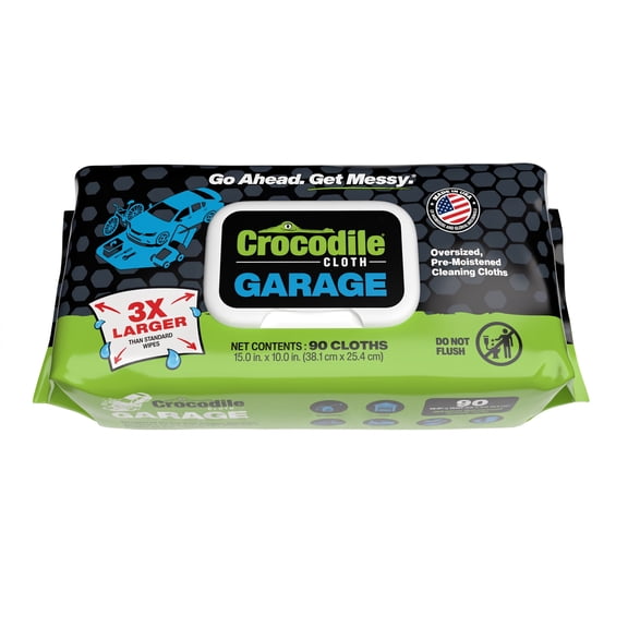 Crocodile Cloth Large Garage Cleaning Wipes, 90 Count, 10x15 Inches, For Interior & Degreasing