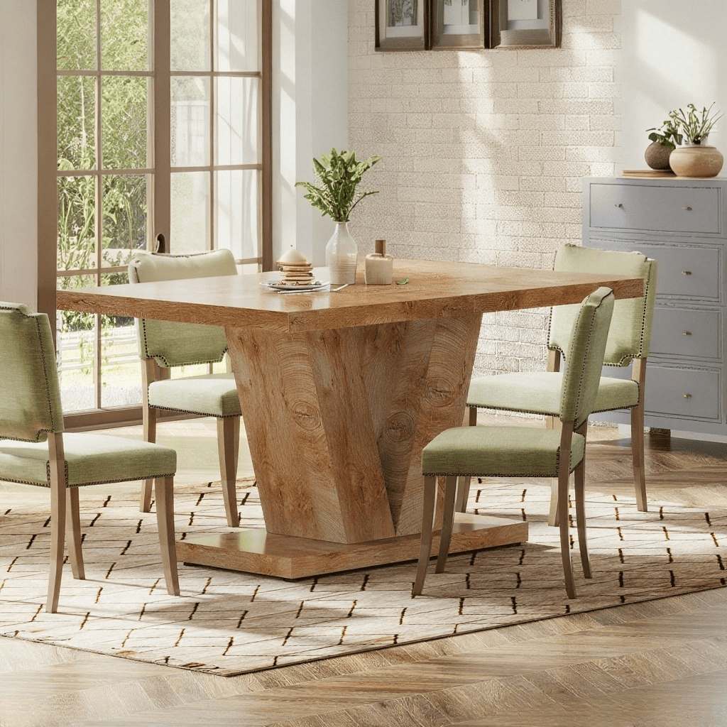 Tribesigns 47" Dining Table for 4, Wood Oak Kitchen Table with Heavy Duty Pedestal for Dining Room
