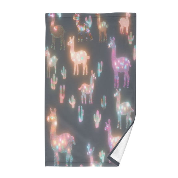 Yayeee 100% Cotton Hand Towels for Bathroom 16" x 28" Soft Absorbent Kitchen Towel, Neon Llamas Pattern