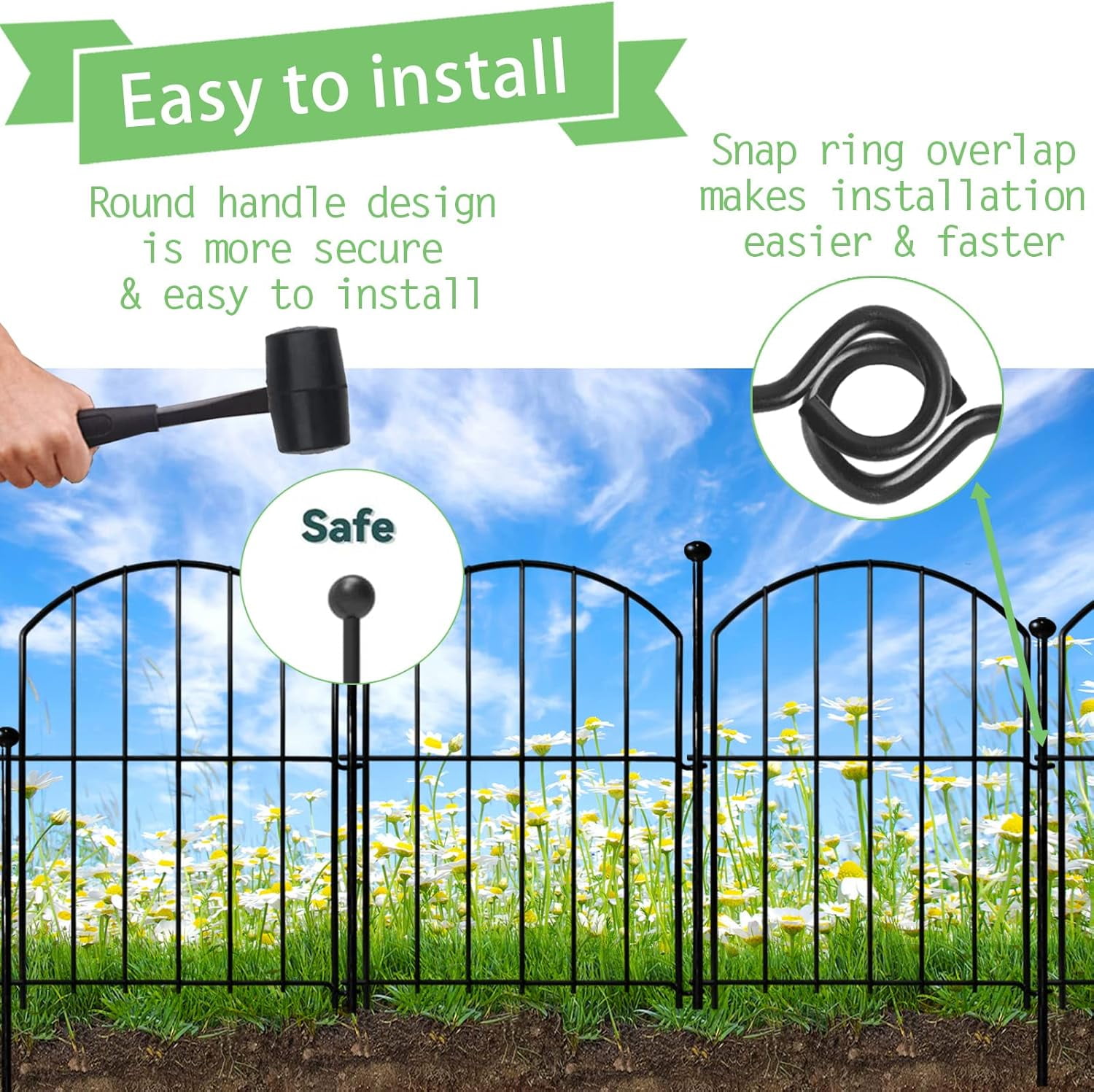 Blingluck Decorative Garden Fence 21in x26ft, 26 Pack Rustproof Metal No Dig Fence for Dog, up to 26 ft Coverage Area