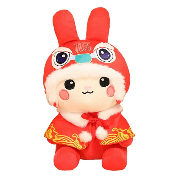 Lindo conejo de peluche, muñeco de peluche, regalo decorativo para el Festival de Primavera chino. Capa Roja 30cm