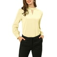 thumbnail image 5 of Allegra K Women's Keyhole Stand Collar Pleated Back Button Long Sleeve Blouse Tops, 5 of 6