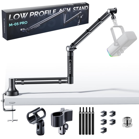 Low Profile Mic Arm, 360° Rotatable Microphone Boom Arm Mic Stand for Fifine AM8 K669B Blue Yeti HyperX shure sm7b SoloCast AT2020, with Mic Clip