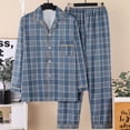 thumbnail image 2 of Mens Pajamas Casual Grid Printed Lapel V Neck Button Long Sleeve Long Pants Plus Size Fall Pjs, 2 of 3