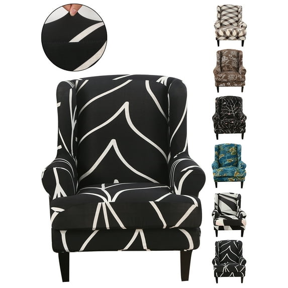 KBOOK Wing Chair Covers 2-Piece Wingback Armchair Chair Slipcovers Sofa Covers Furniture Protector, Black