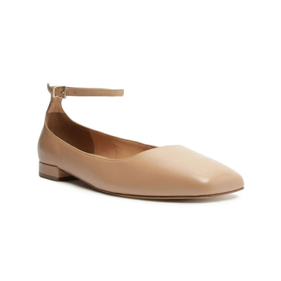 AREZZO Womens Beige Ankle Strap Padded Aubrey Square Toe Buckle Leather Ballet Flats 8 B