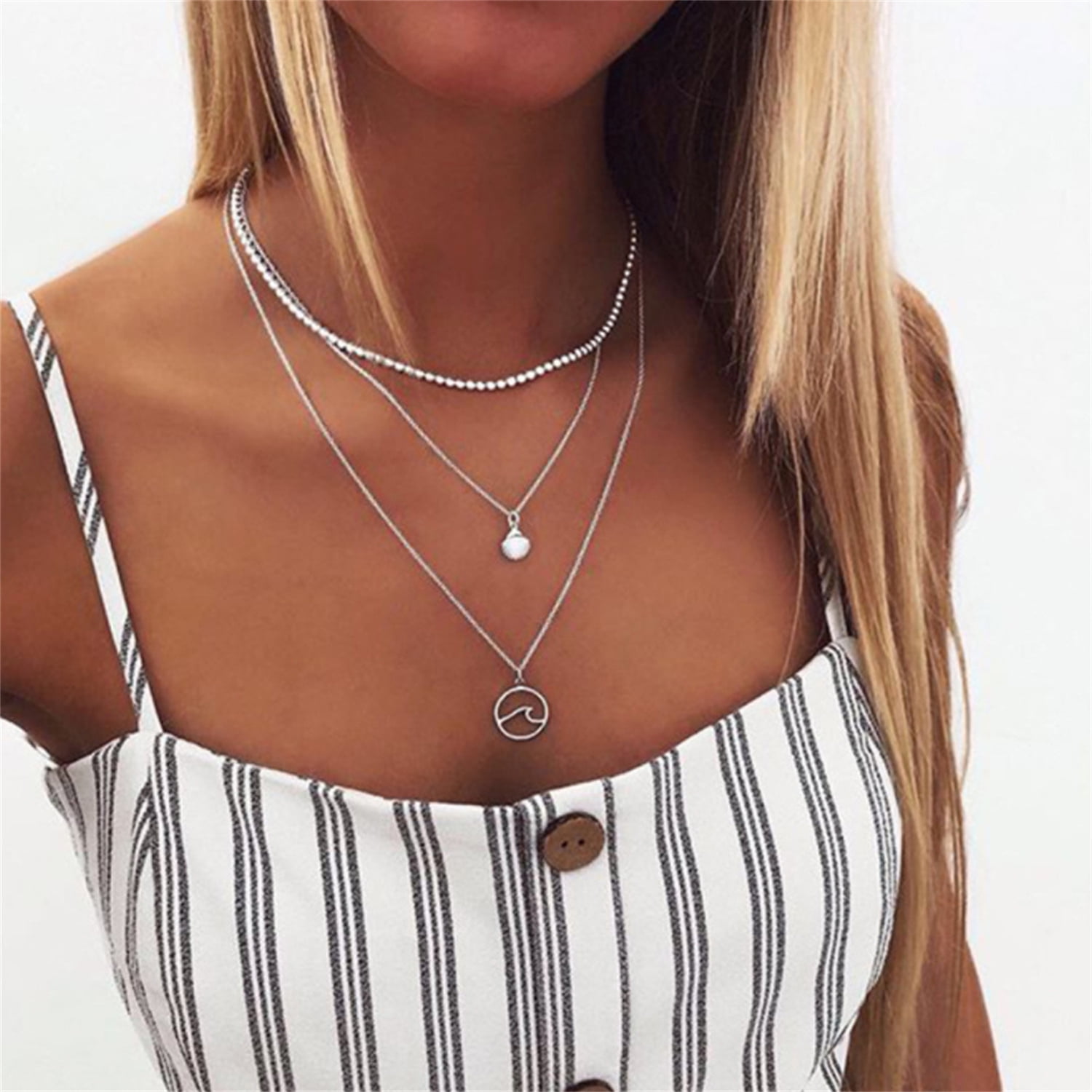 emne ulv eftermiddag IEFSHINY Wave Necklace Ocean Jewelry Gifts Beach Necklaces Cute Chokers For  Women Teen Girls - Walmart.com