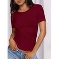 thumbnail image 3 of Camiseta PRETTYGARDEN 2025 Verano Tejida de Canalé Ajustada Color Rojo Vino S, 3 of 5