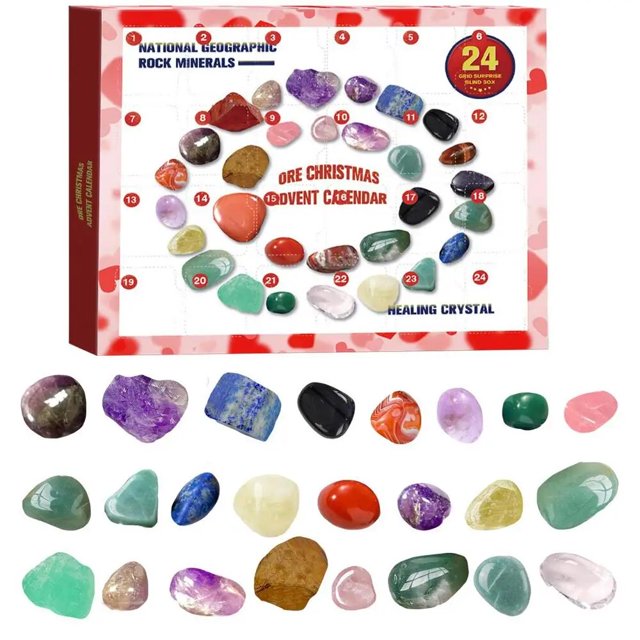 Calendario de Adviento de 24 piezas para niños, caja de minerales de piedras preciosas de cristal Natural, colección completa de rocas, cuenta atrás de Navidad, regalo, 2022
