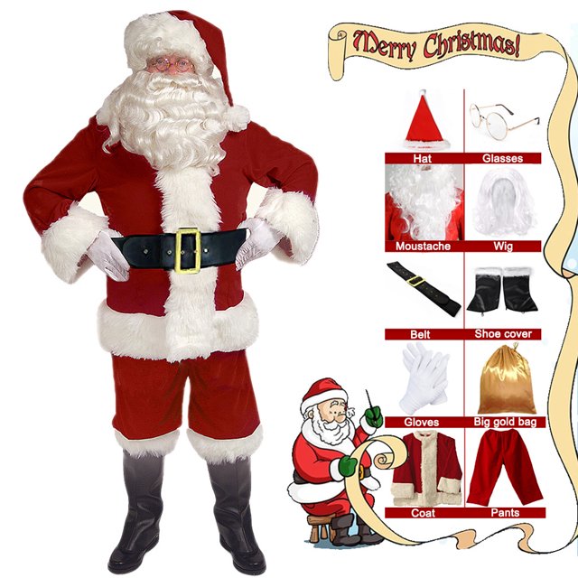 Disfraz de Papá Noel Disfraz de Navidad Juego de Navidad de Terciopelo (L)